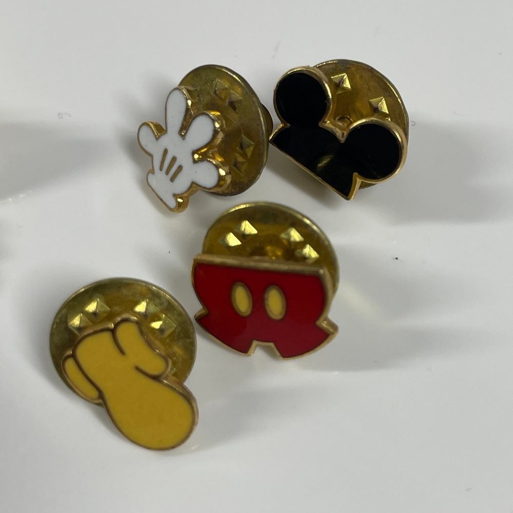 Disney Mickey Mouse Enamel Pin Set Vintage Gold Tone Dangle Name 5pc OS - Picture 4 of 6